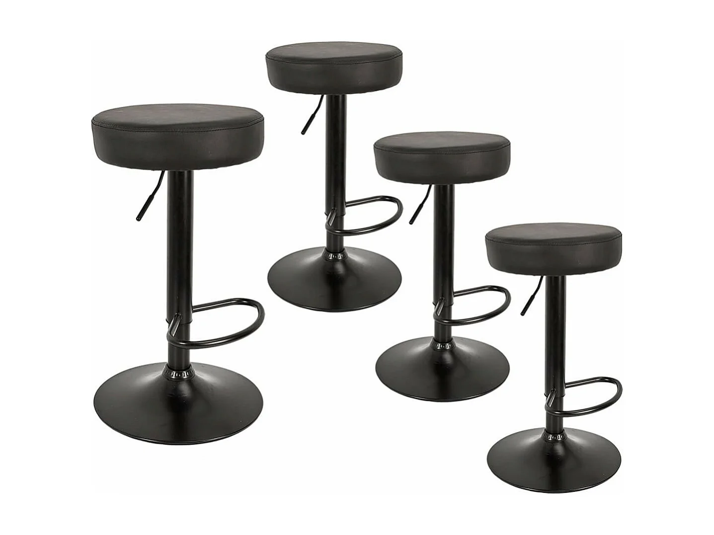 SMIDO - Lot de 4 Tabourets Réglables Simili Noir