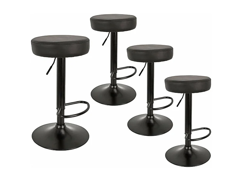 SMIDO - Lot de 4 Tabourets Réglables Simili Noir