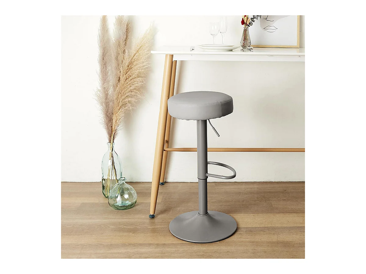 SMIDO - Lot de 6 Tabourets Réglables Simili Gris