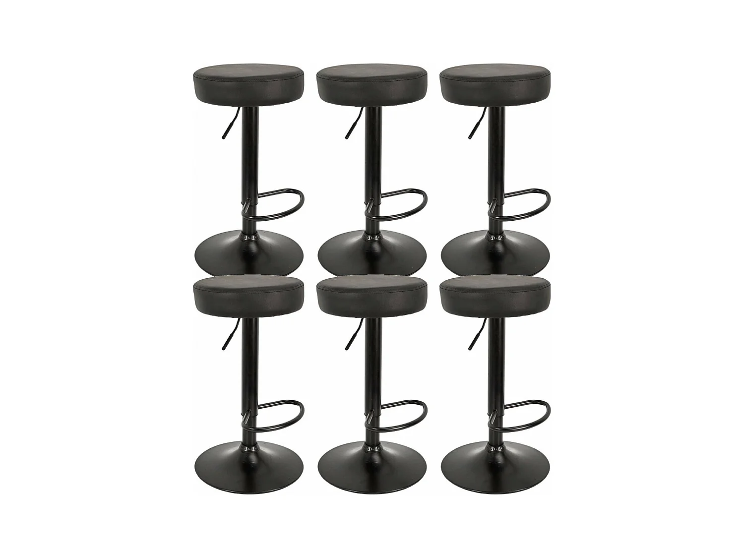 SMIDO - Lot de 6 Tabourets Réglables Simili Noir