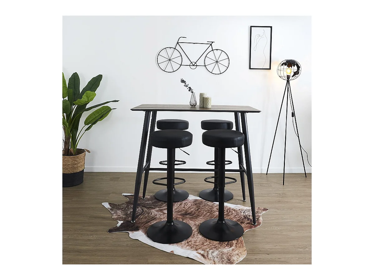 SMIDO - Lot de 6 Tabourets Réglables Simili Noir