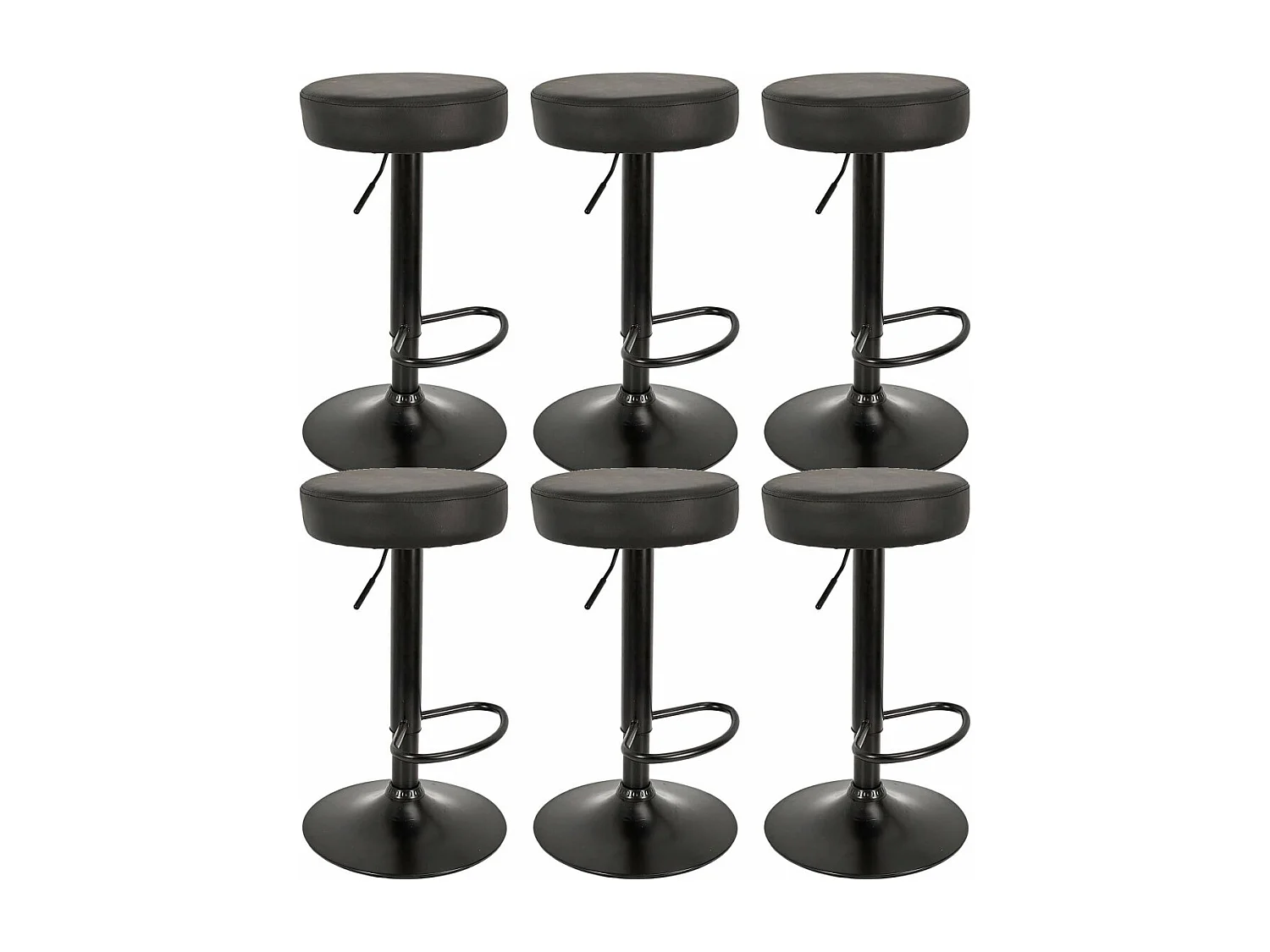SMIDO - Lot de 6 Tabourets Réglables Simili Noir