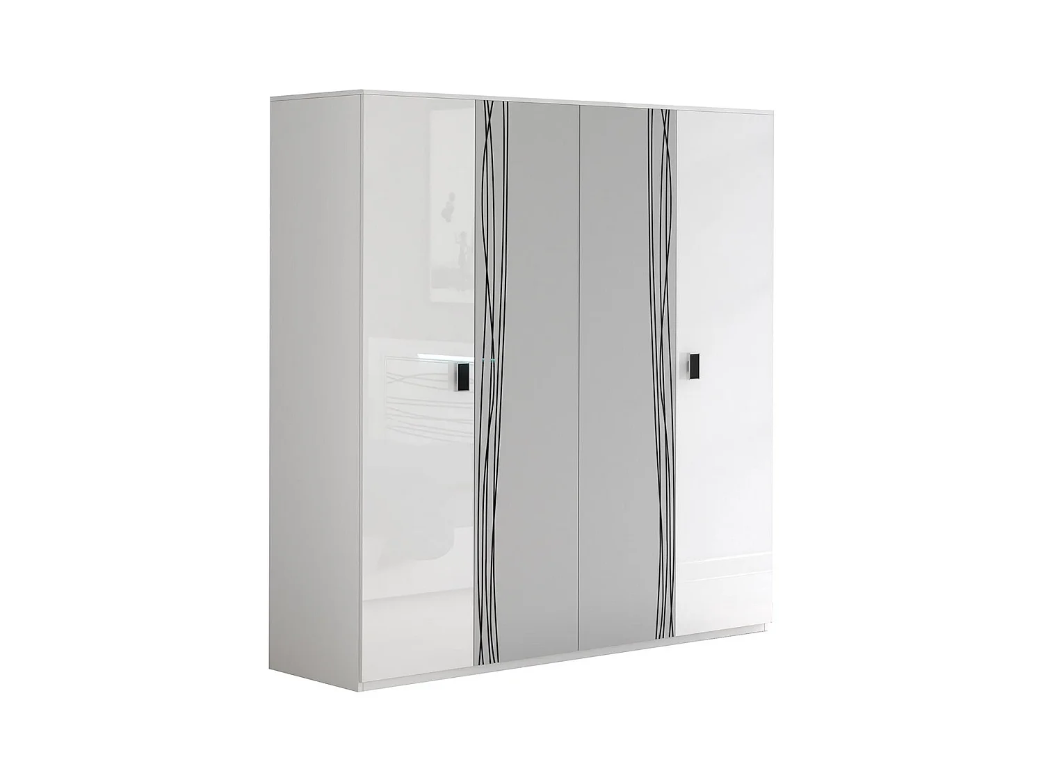 CADIRY - Pack Lit 140x190cm Sérigraphié avec Leds + Armoire