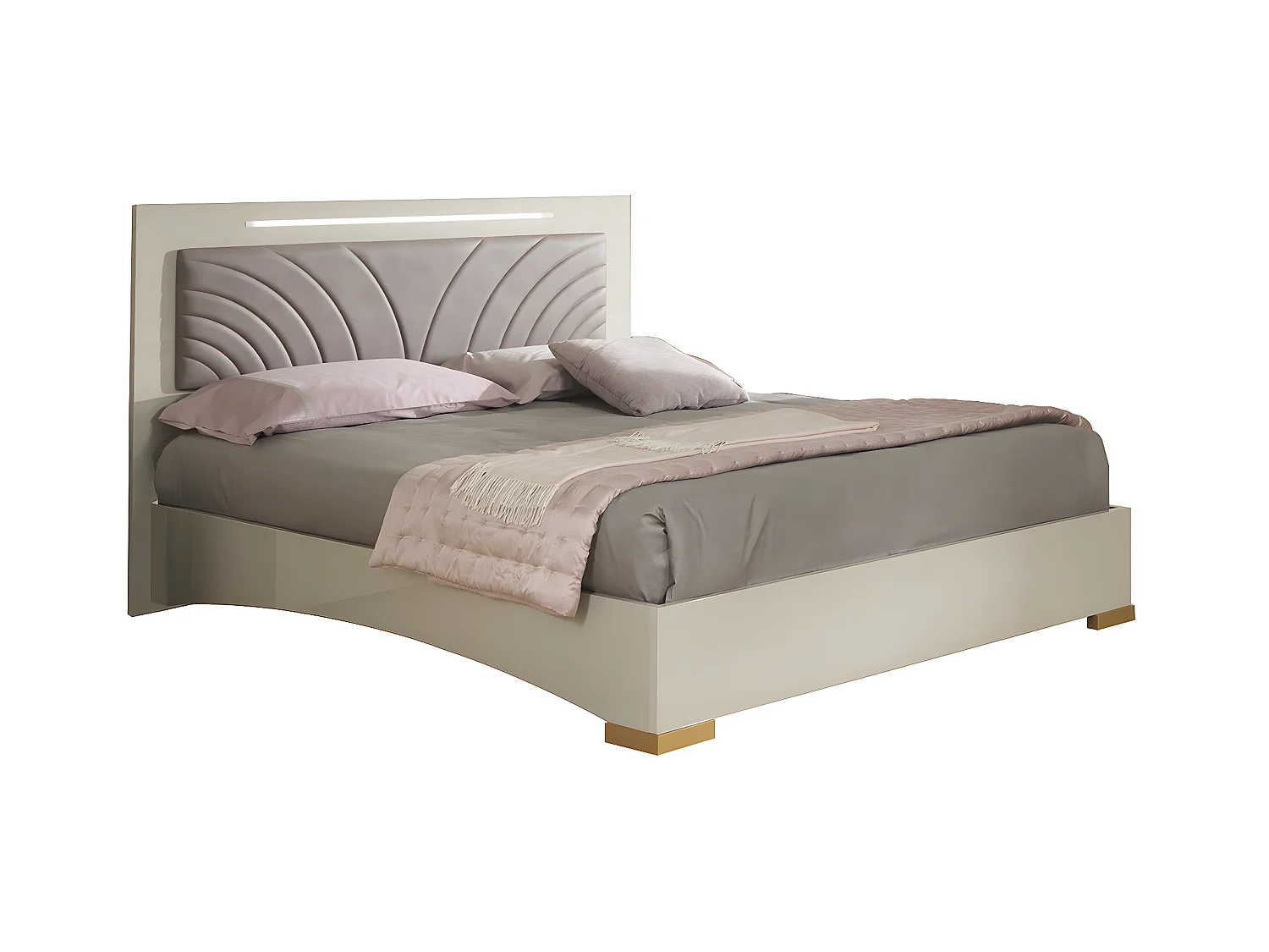 PANACA - Lit 140x190cm avec Tête de Lit Simili et Leds
