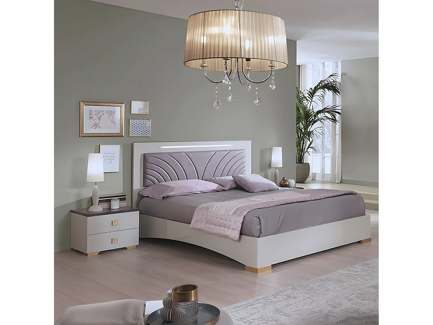 PANACA - Lit 140x190cm avec Tête de Lit Simili Cuir et Leds