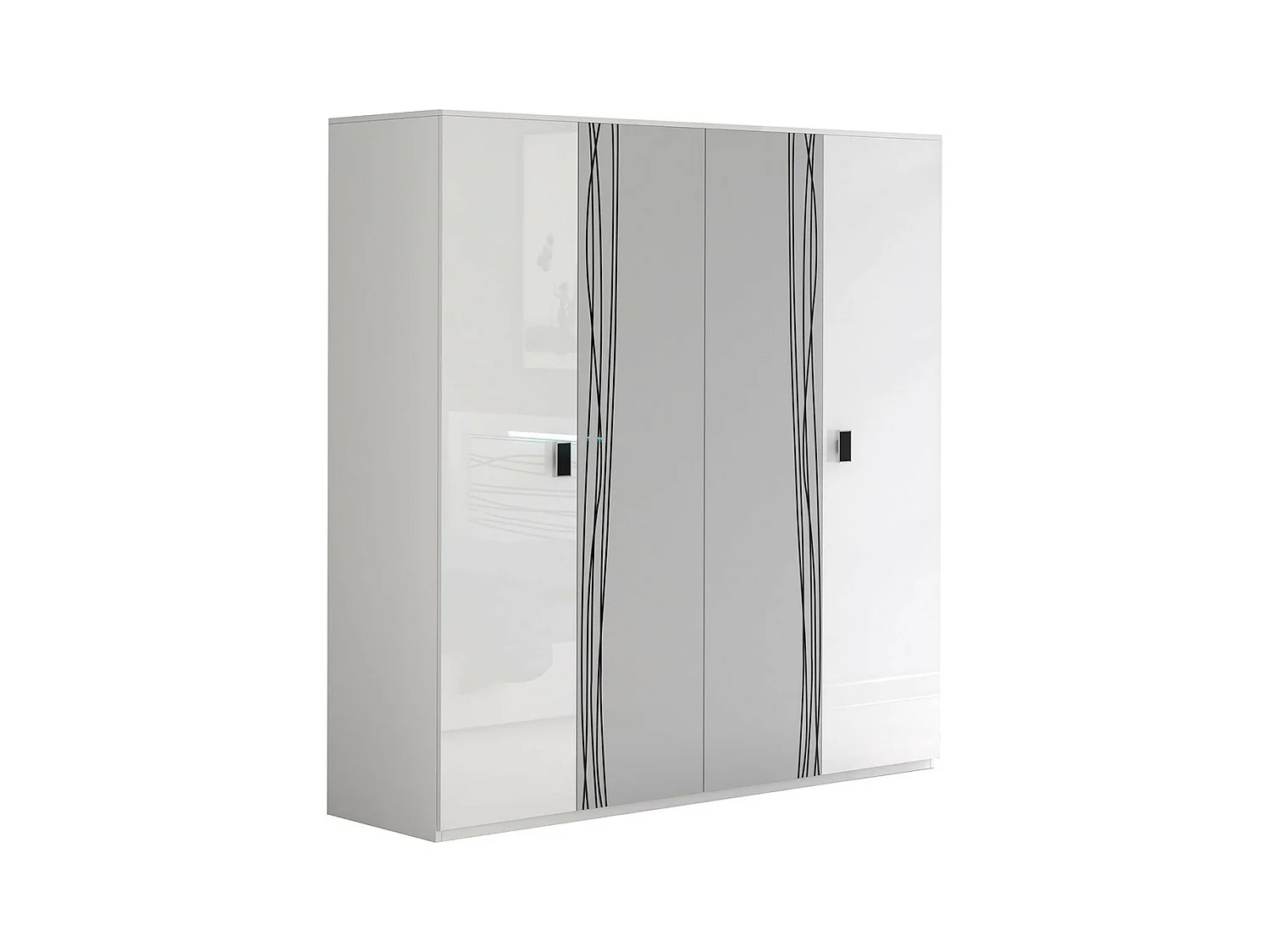 CADIRY - Pack Lit 160x200cm Sérigraphié avec Leds + Armoire