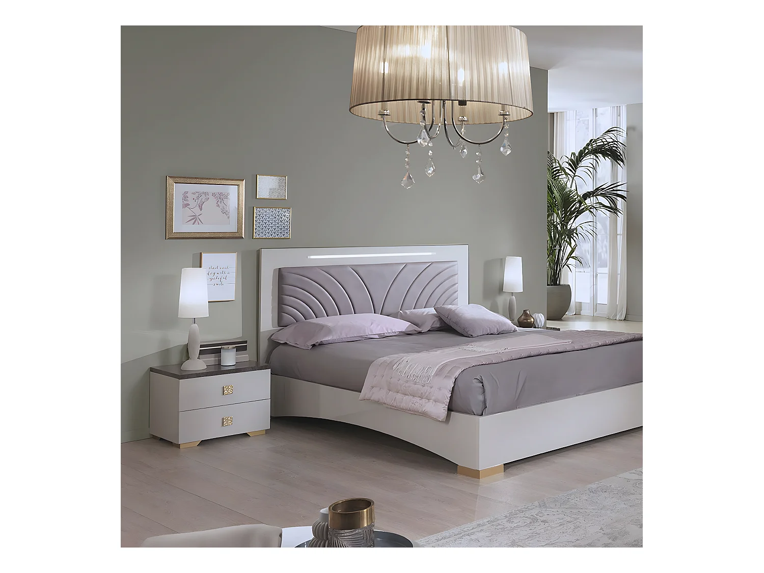 PANACA - Lit 160x200cm avec Tête de Lit Simili Cuir et Leds