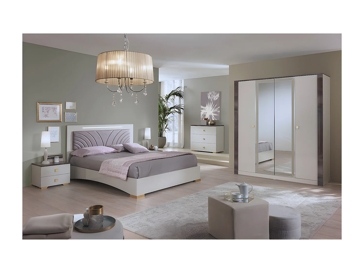 PANACA - Lit 160x200cm avec Tête de Lit Simili Cuir et Leds