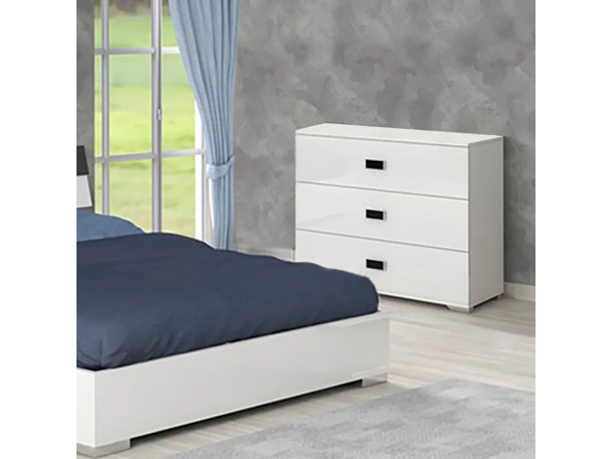CADIRY - Commode 3 Tiroirs Laquée Blanche