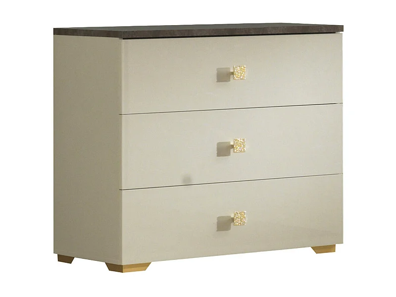 PANACA - Commode 3 Tiroirs Coloris Crème et Bronze