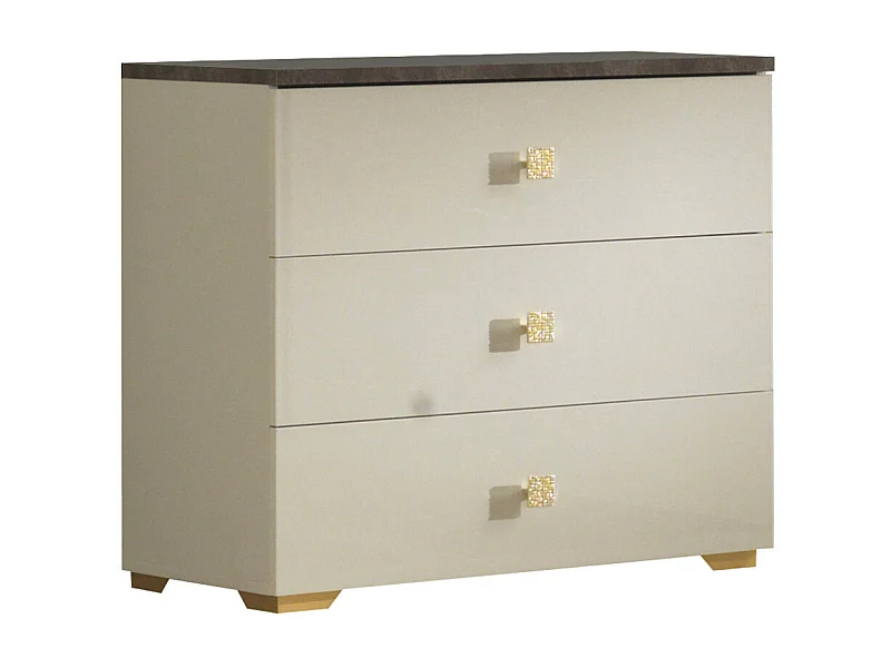 PANACA - Commode 3 Tiroirs Coloris Crème et Bronze