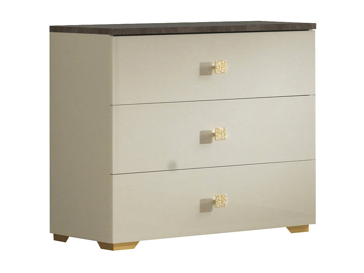 PANACA - Commode 3 Tiroirs Coloris Crème et Bronze