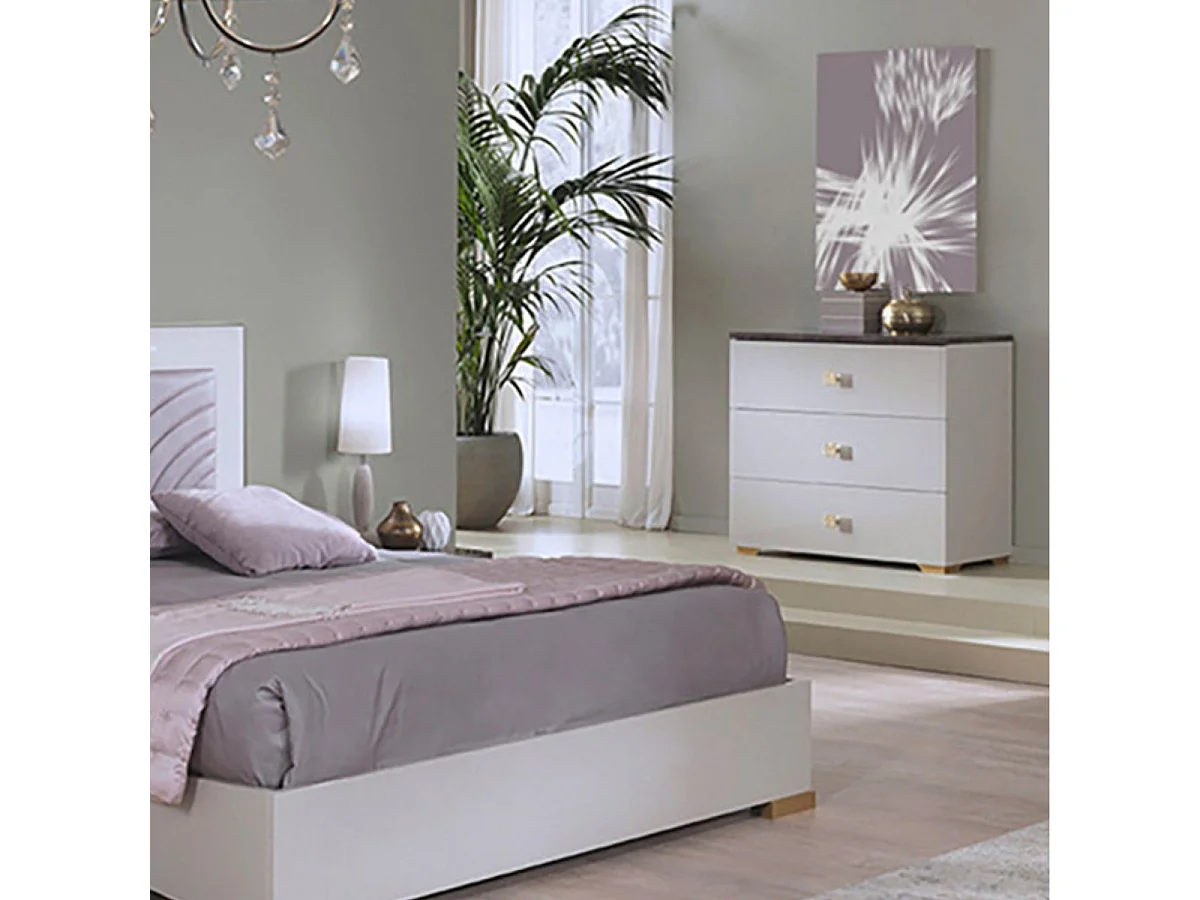 PANACA - Commode 3 Tiroirs Coloris Crème et Bronze