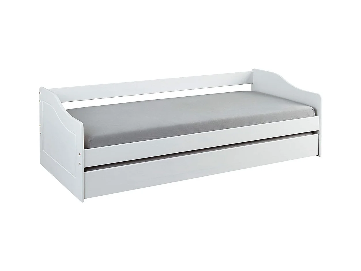 CANTARI - Lit Gigogne 90x200cm en Pin Massif Coloris Blanc