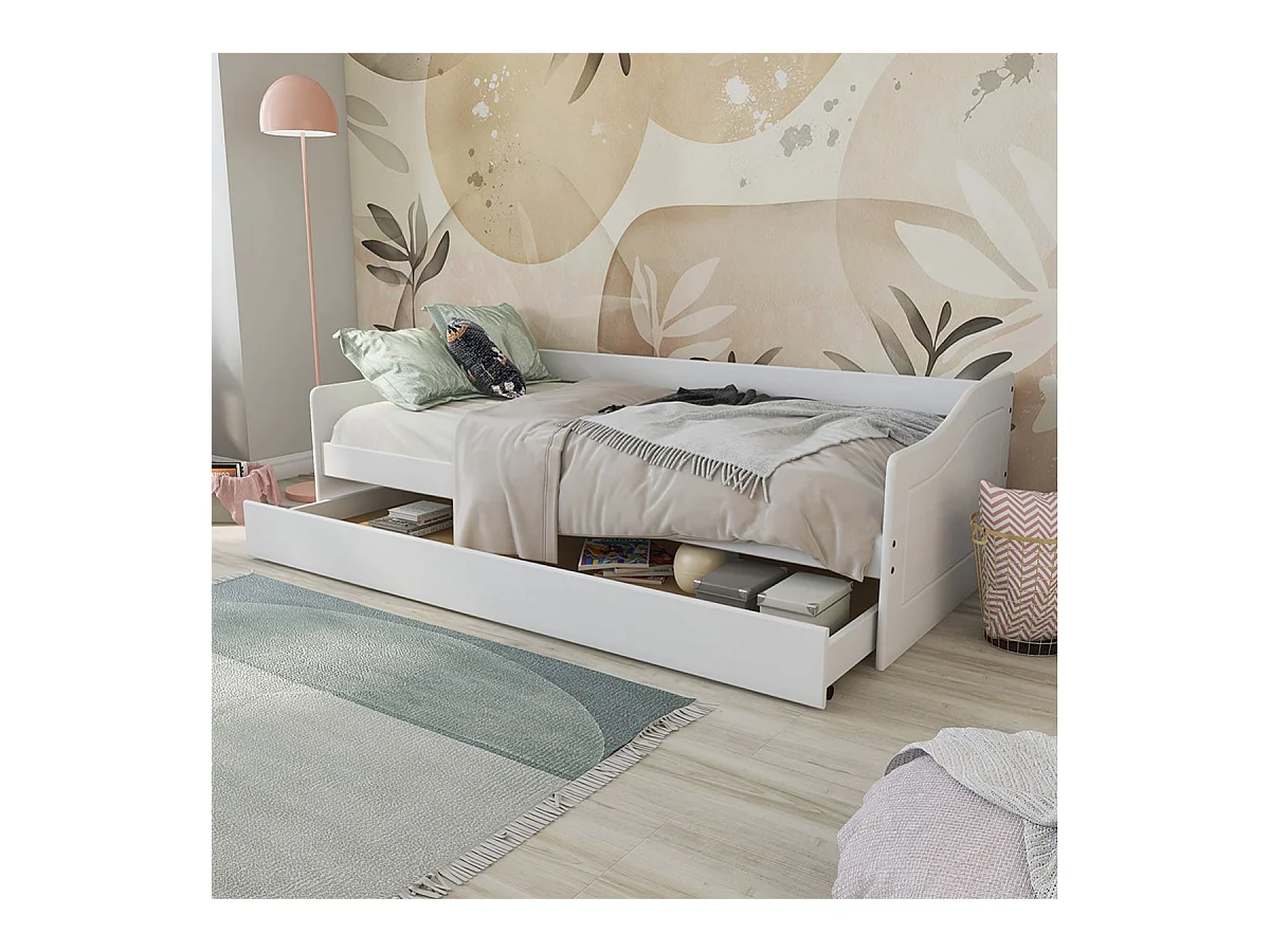 CANTARI - Lit Gigogne 90x200cm en Pin Massif Coloris Blanc