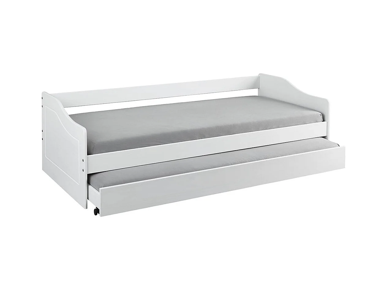 CANTARI - Lit Gigogne 90x200cm en Pin Massif Coloris Blanc