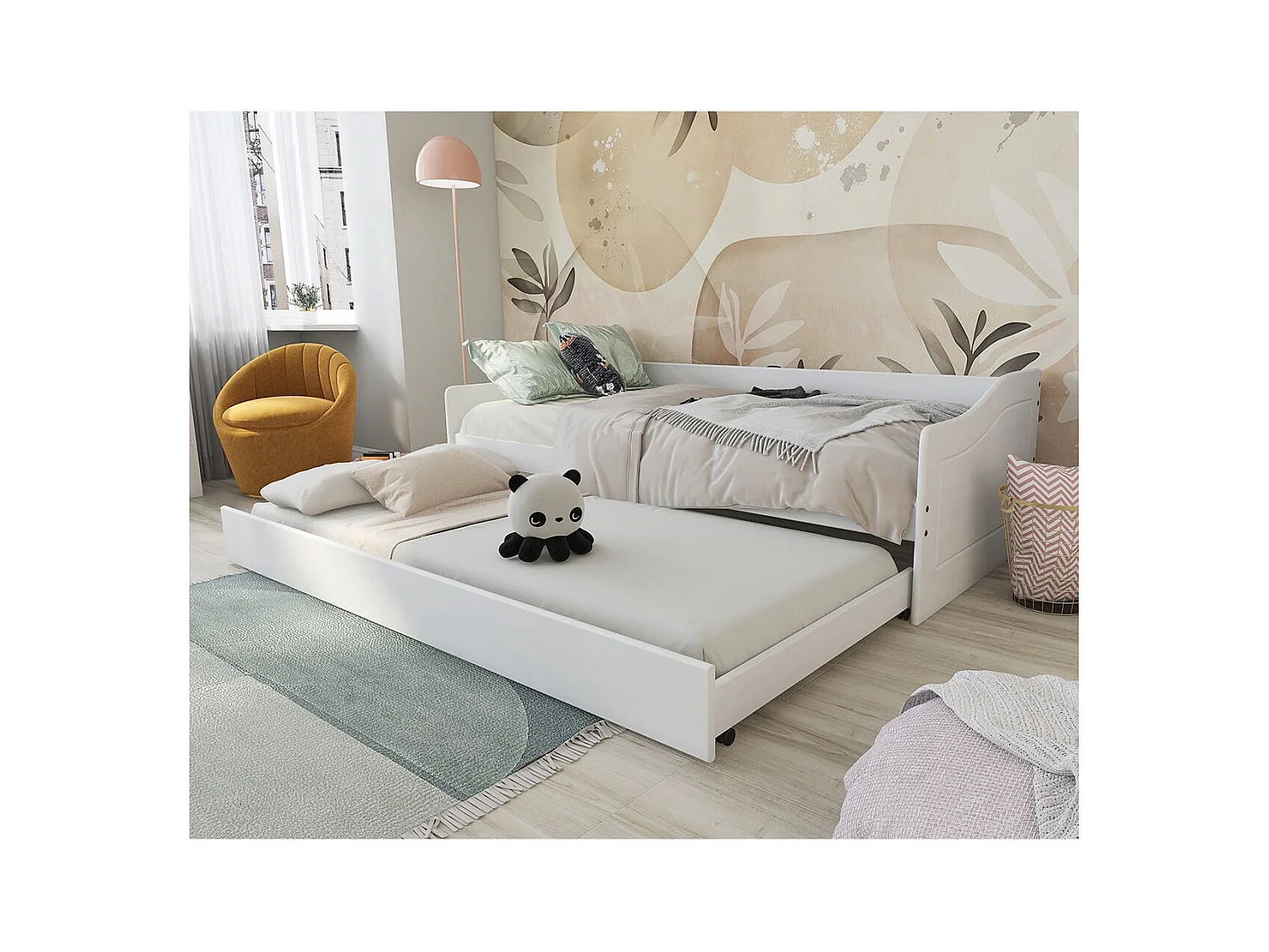 CANTARI - Lit Gigogne 90x200cm en Pin Massif Coloris Blanc