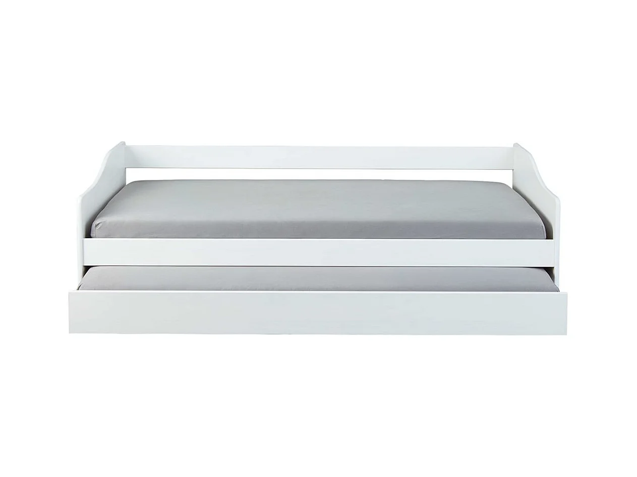 CANTARI - Lit Gigogne 90x200cm en Pin Massif Coloris Blanc