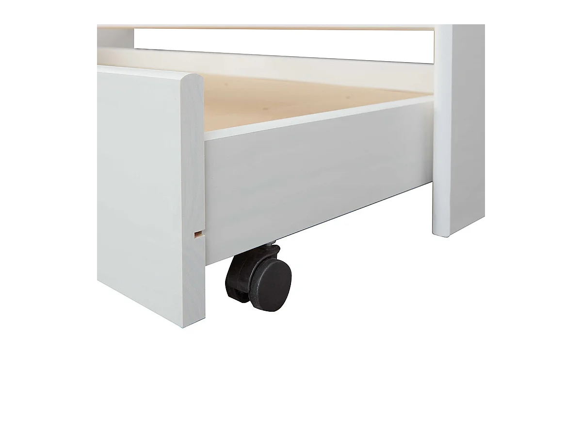 CANTARI - Lit Gigogne 90x200cm en Pin Massif Coloris Blanc