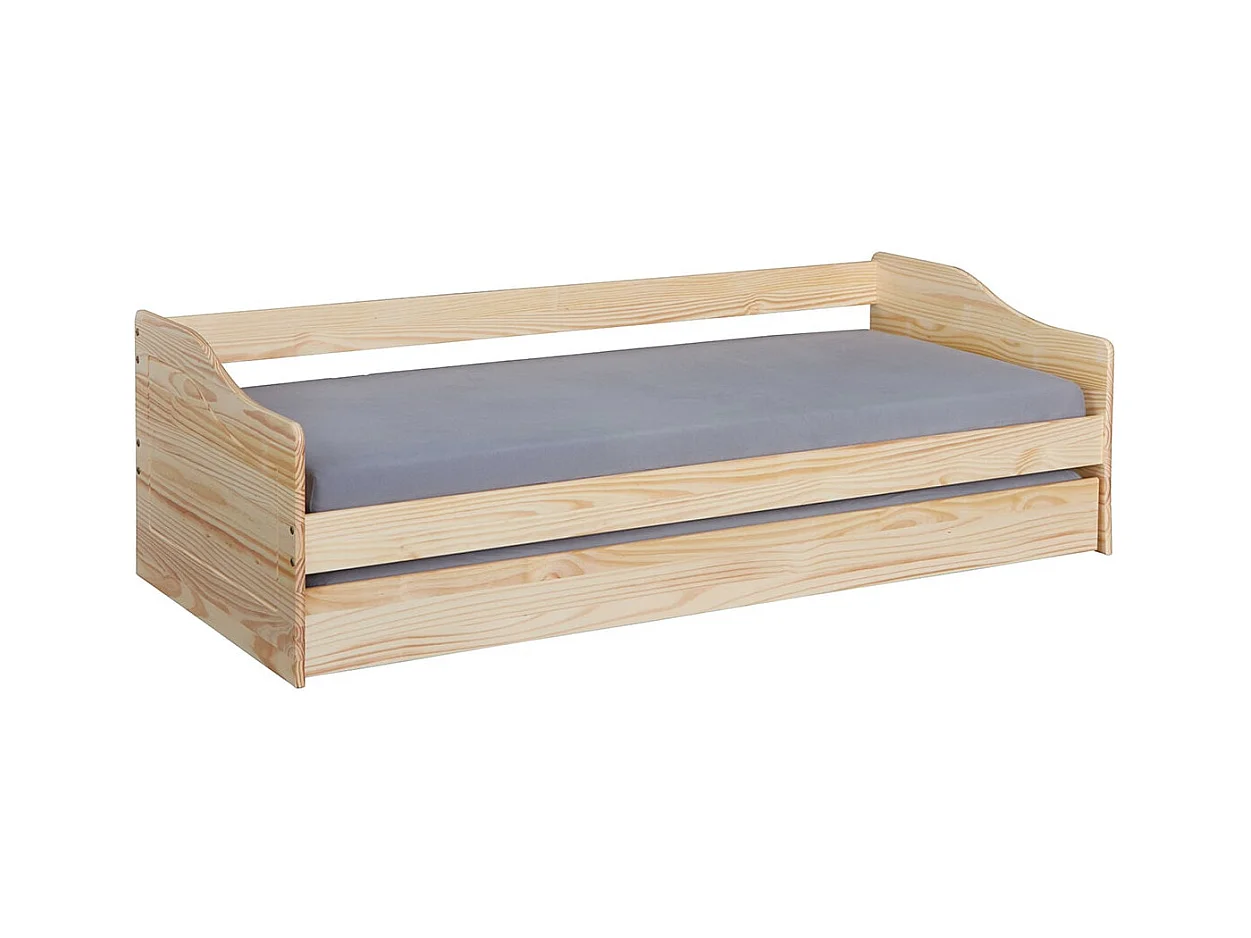 CANTARI - Lit Gigogne 90x200cm en Pin Massif Naturel