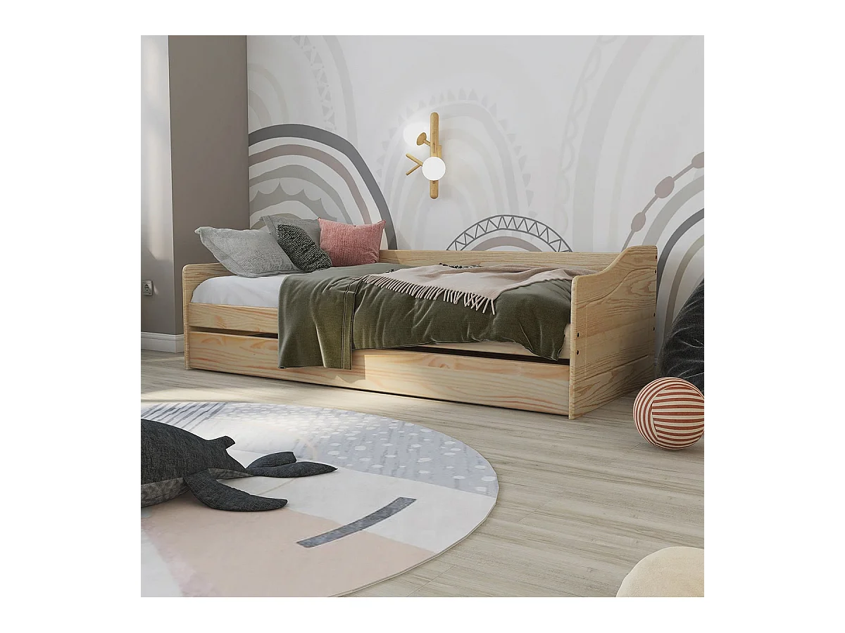 CANTARI - Lit Gigogne 90x200cm en Pin Massif Naturel