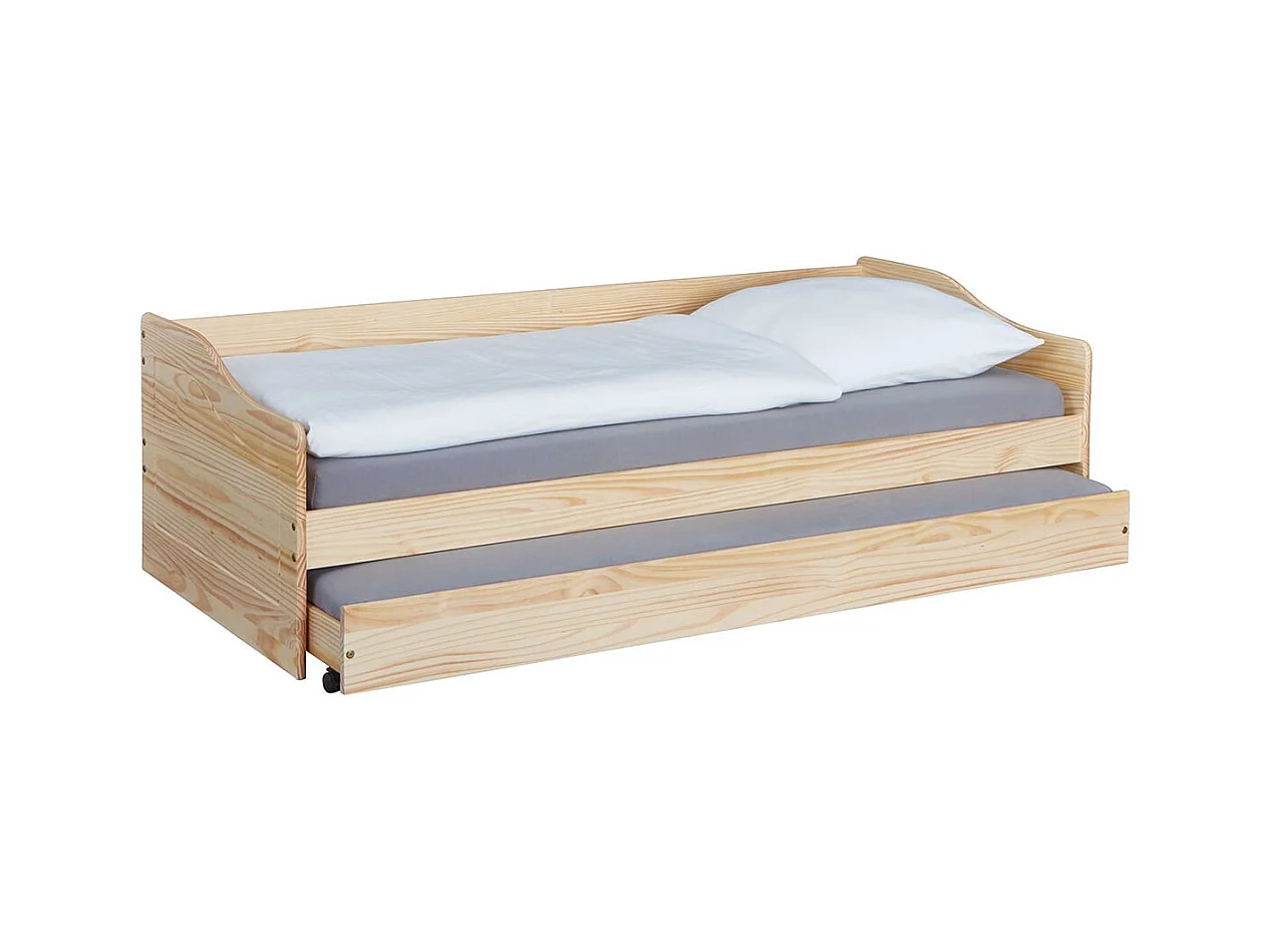 CANTARI - Lit Gigogne 90x200cm en Pin Massif Naturel