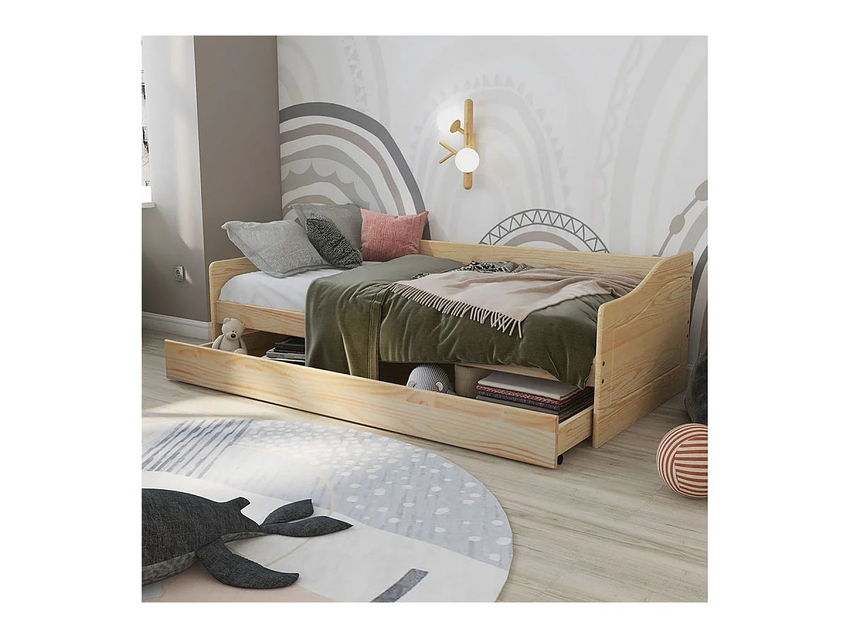 CANTARI - Lit Gigogne 90x200cm en Pin Massif Naturel