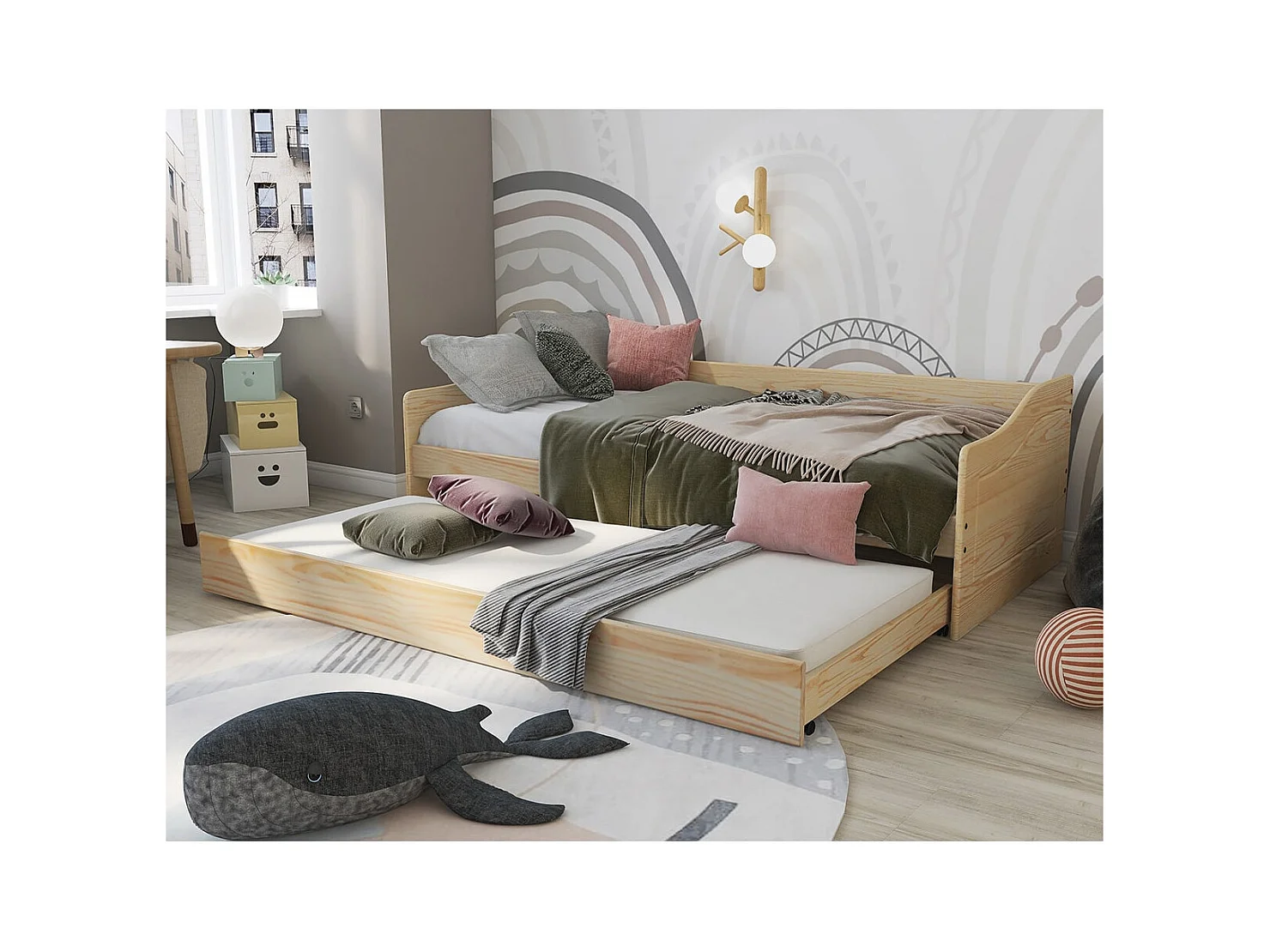 CANTARI - Lit Gigogne 90x200cm en Pin Massif Naturel