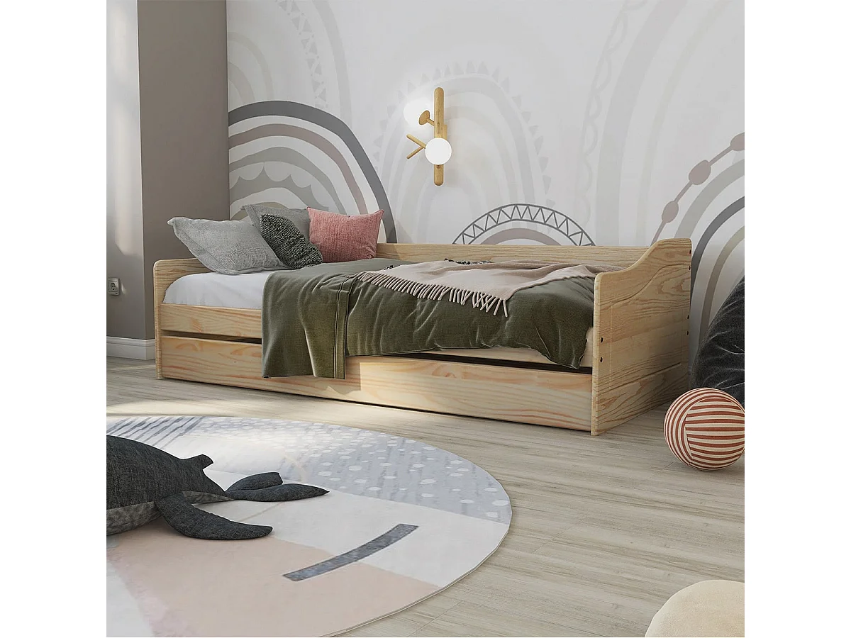 CANTARI - Lit Gigogne 90x200cm en Pin Massif Naturel