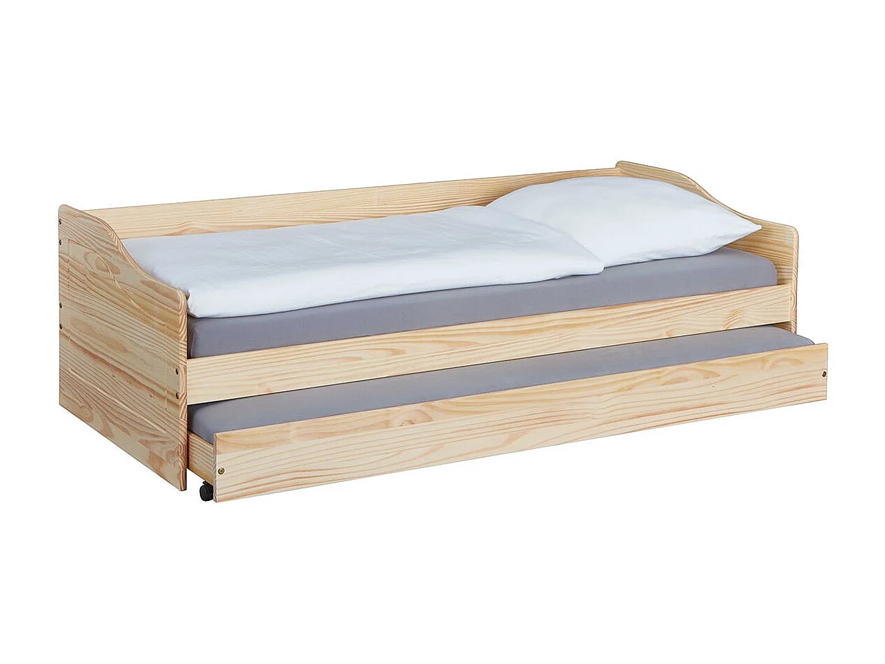 CANTARI - Lit Gigogne 90x200cm en Pin Massif Naturel