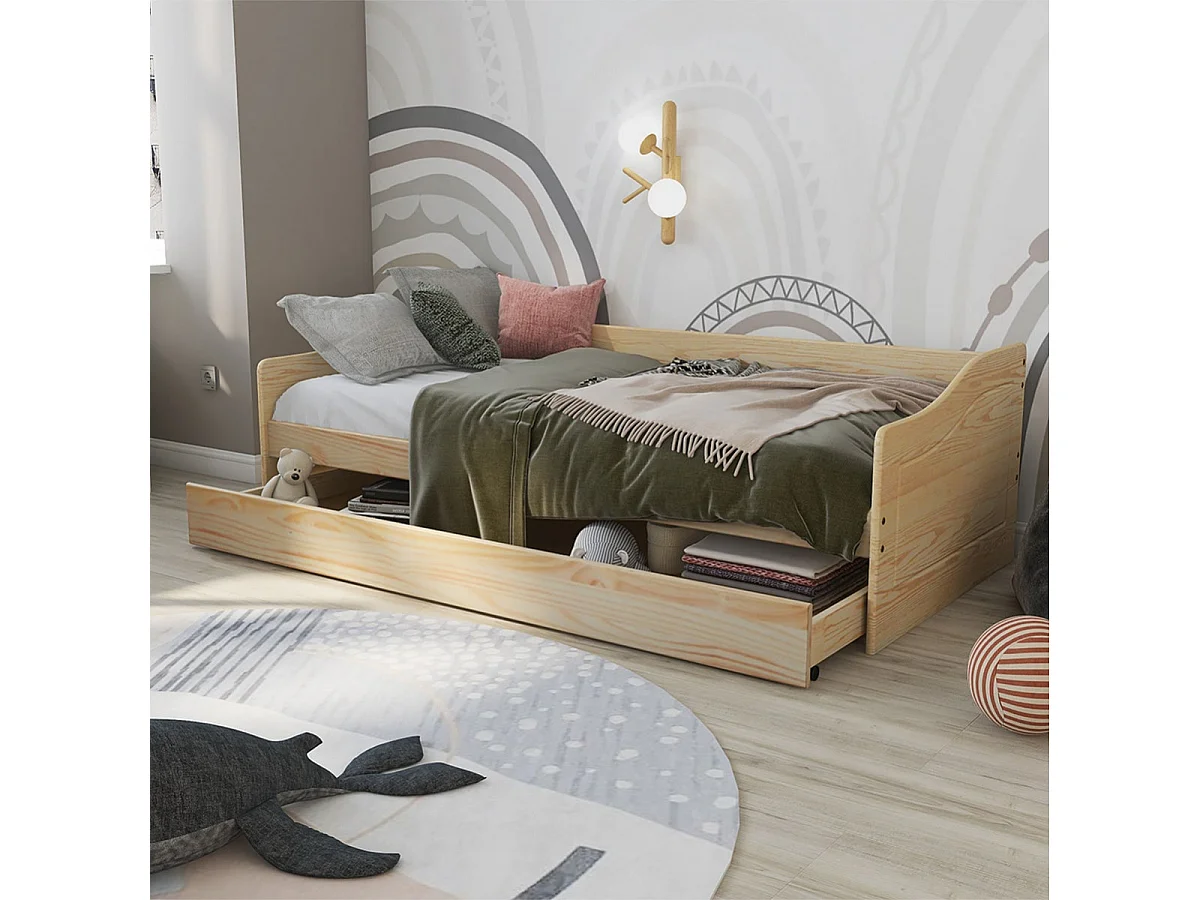 CANTARI - Lit Gigogne 90x200cm en Pin Massif Naturel