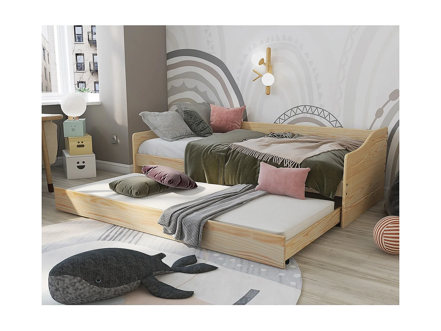 CANTARI - Lit Gigogne 90x200cm en Pin Massif Naturel