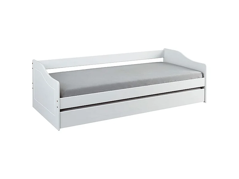 CANTARI - Lit Gigogne 90x190cm en Pin Massif Coloris Blanc