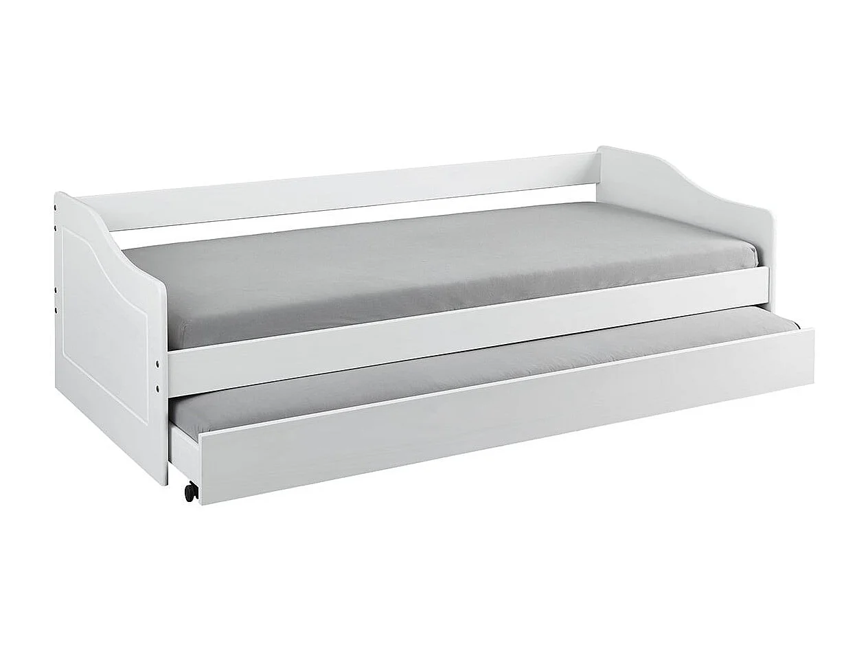 CANTARI - Lit Gigogne 90x190cm en Pin Massif Coloris Blanc