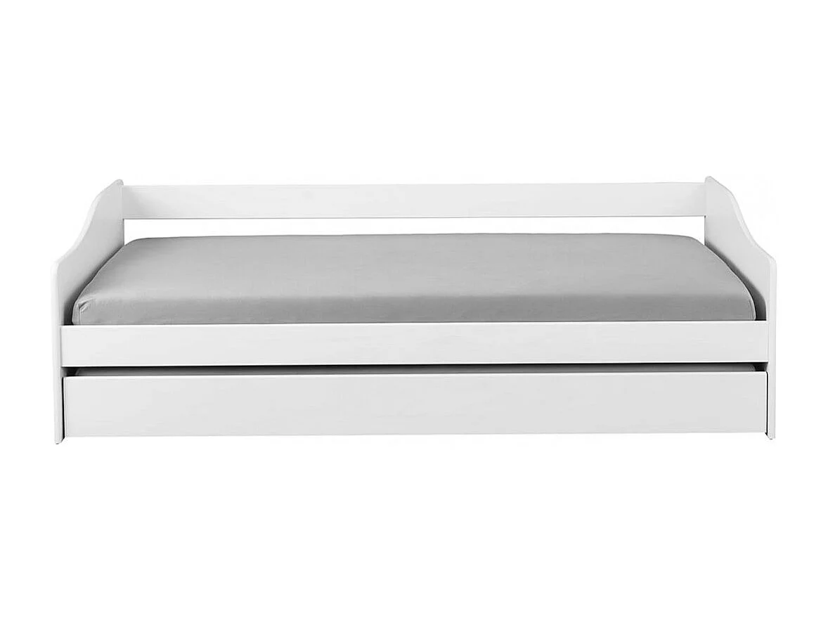 CANTARI - Lit Gigogne 90x190cm en Pin Massif Coloris Blanc