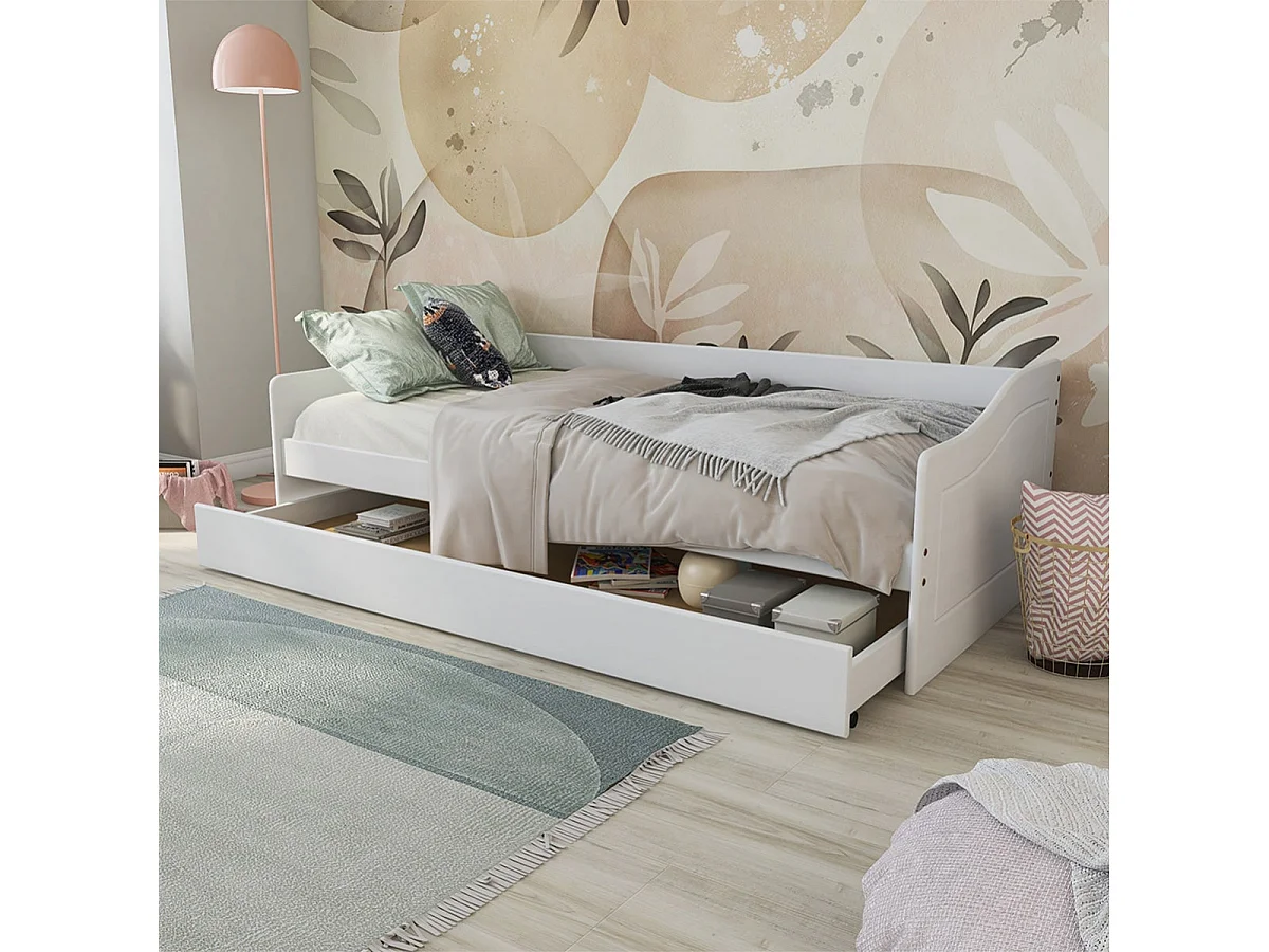CANTARI - Lit Gigogne 90x190cm en Pin Massif Coloris Blanc