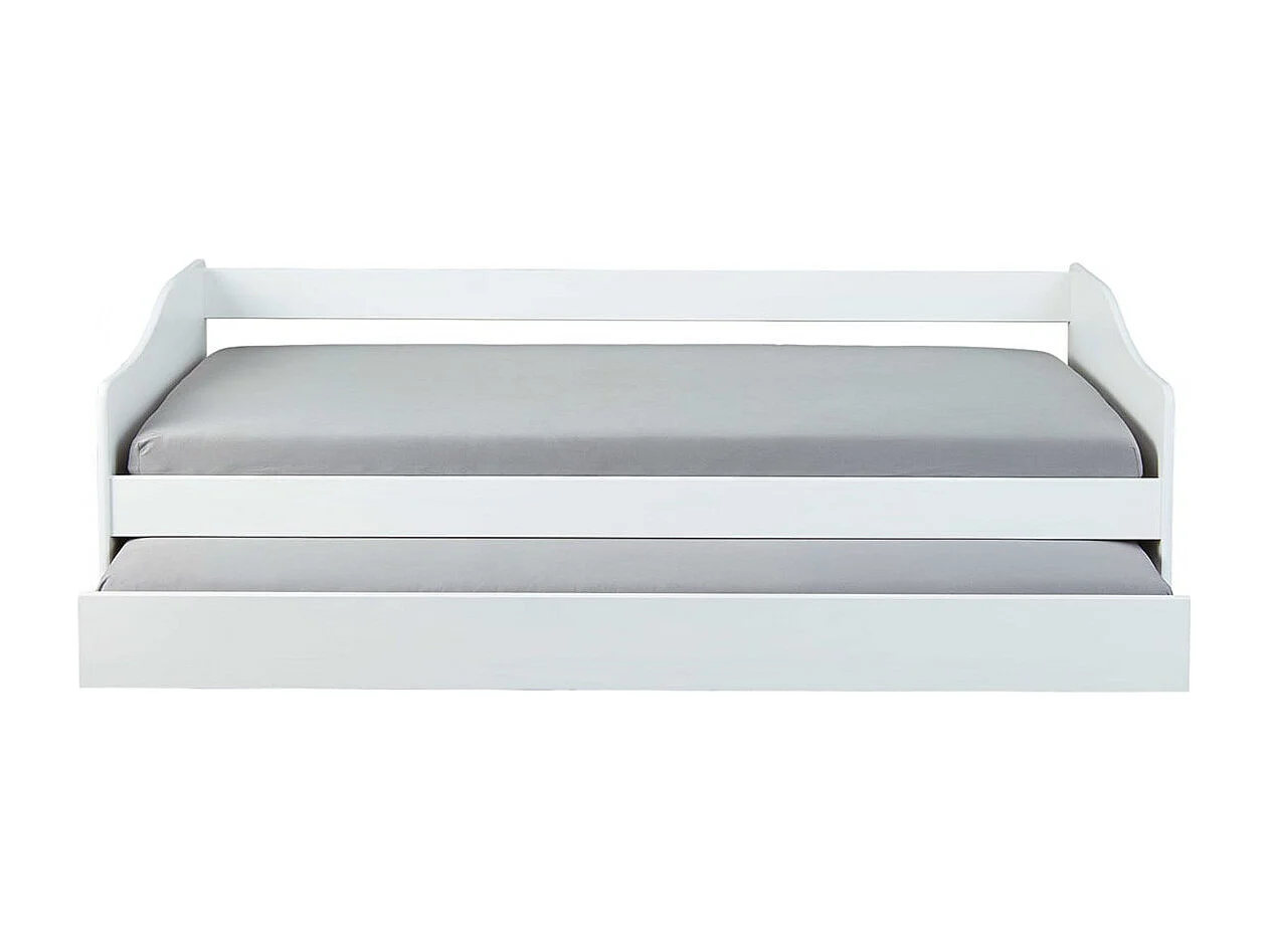 CANTARI - Lit Gigogne 90x190cm en Pin Massif Coloris Blanc