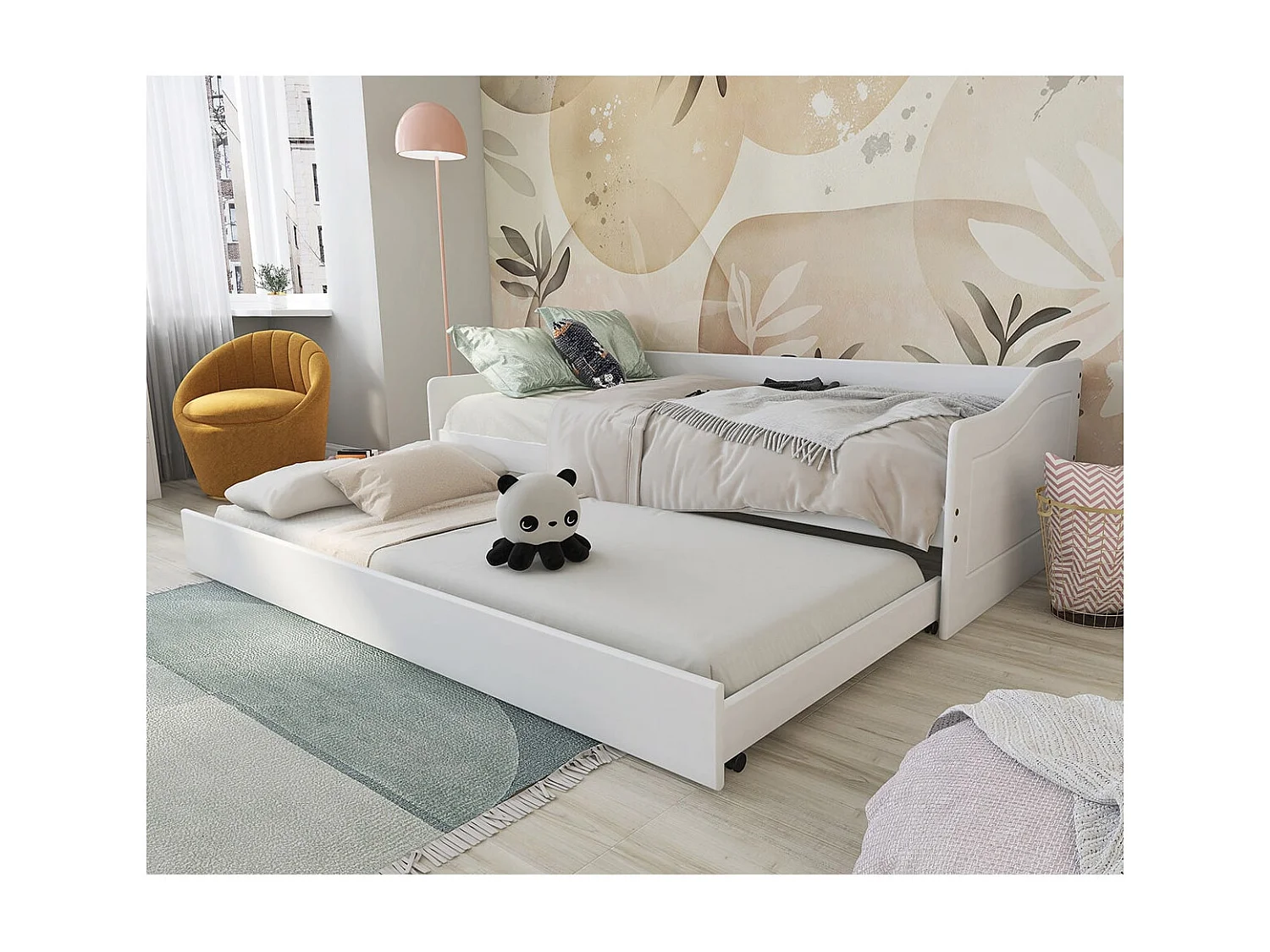 CANTARI - Lit Gigogne 90x190cm en Pin Massif Coloris Blanc