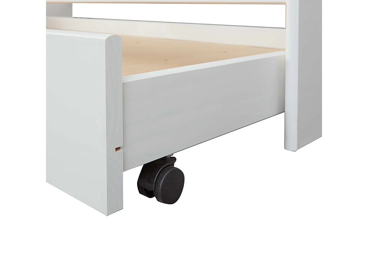 CANTARI - Lit Gigogne 90x190cm en Pin Massif Coloris Blanc