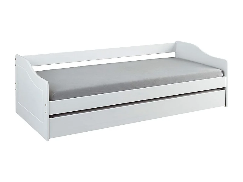 CANTARI - Lit Gigogne 90x190cm en Pin Massif Coloris Blanc