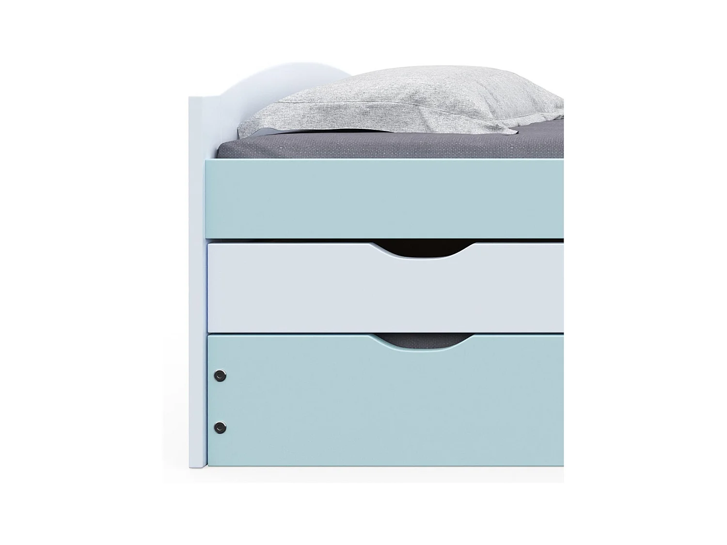 GLASCA - Lit Gigogne 90x200cm 3 Tiroirs en Pin Gris et Vert d'Eau