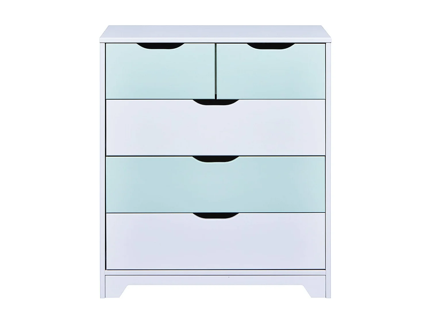 GLASCA - Commode 5 Tiroirs en Pin Gris et Vert d'Eau