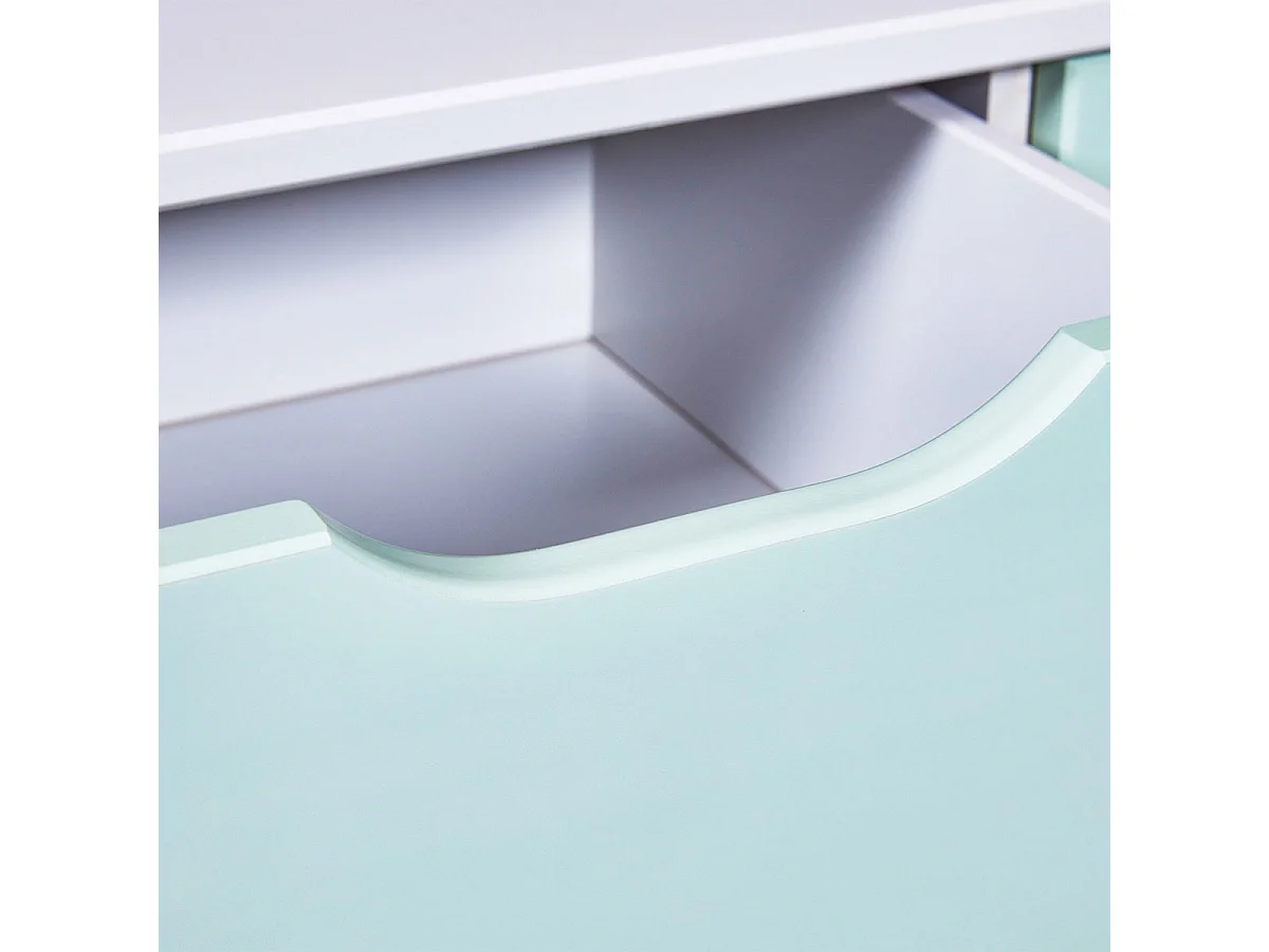 GLASCA - Commode 5 Tiroirs en Pin Gris et Vert d'Eau