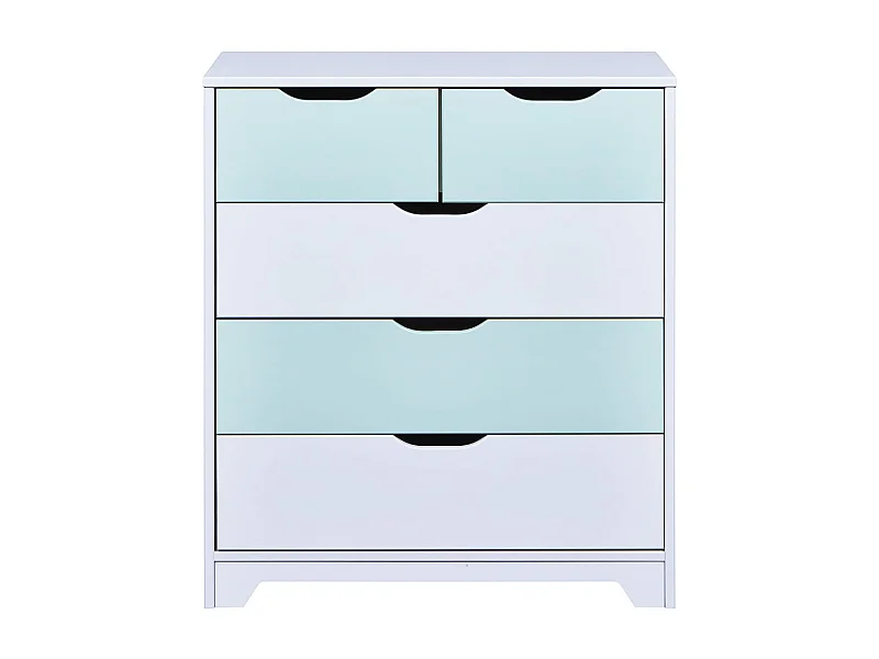 GLASCA - Commode 5 Tiroirs en Pin Gris et Vert d'Eau