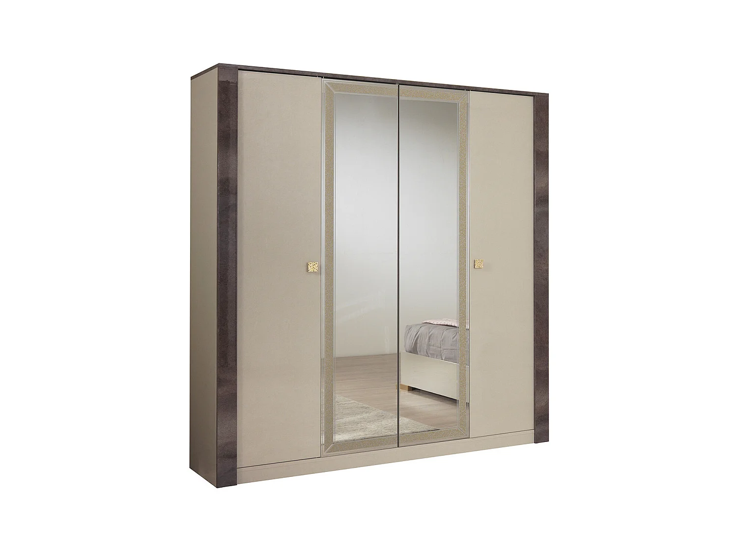 PANACA - Armoire 4 Portes Coloris Crème et Bronze