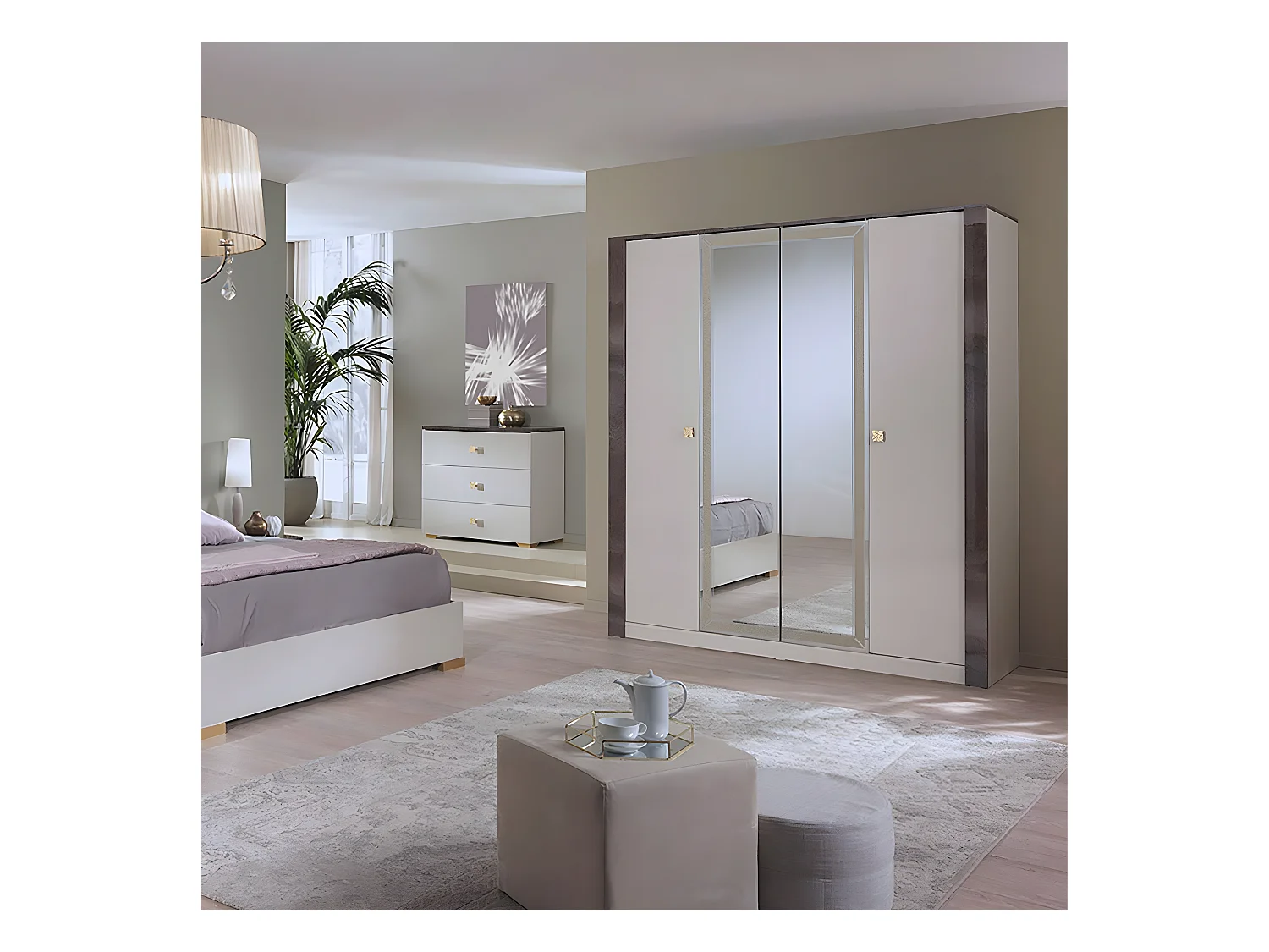 PANACA - Armoire 4 Portes Coloris Crème et Bronze