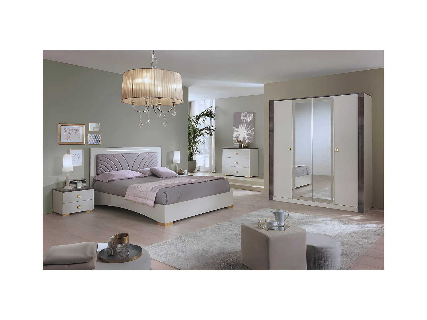 PANACA - Armoire 4 Portes Coloris Crème et Bronze