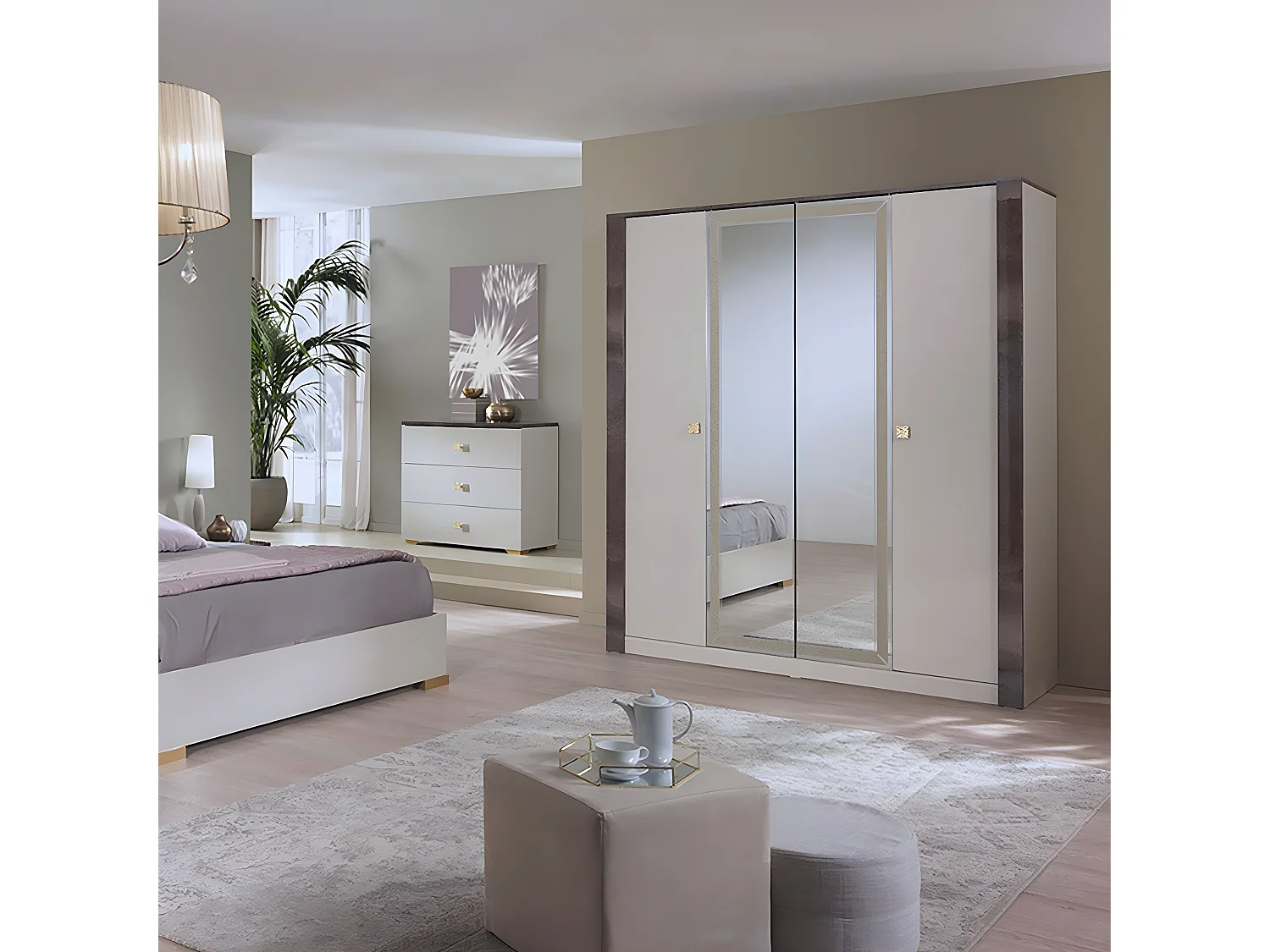 PANACA - Armoire 4 Portes Coloris Crème et Bronze