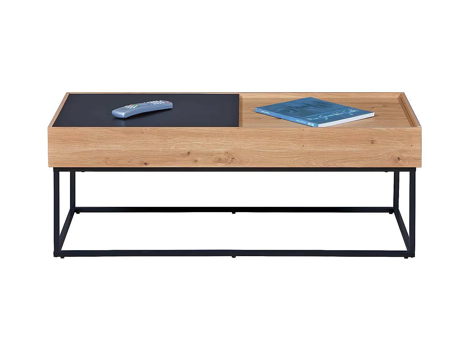 PAVIK - Table Basse Coffre Anthracite et Effet Chêne