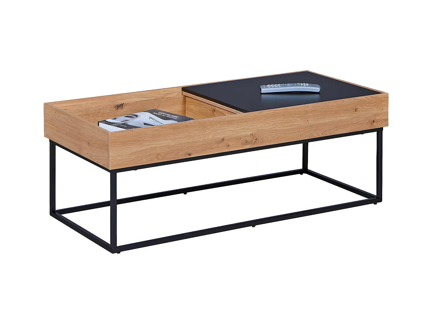 PAVIK - Table Basse Coffre Anthracite et Effet Chêne